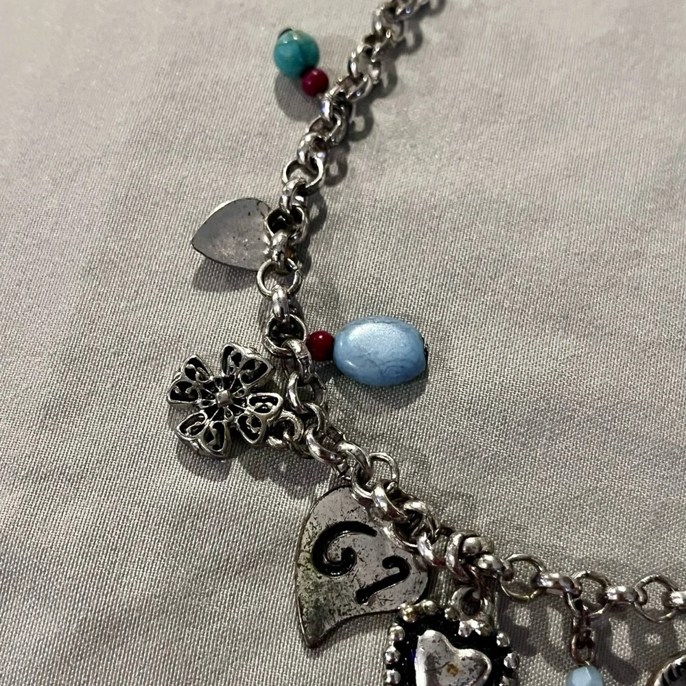 Premier Design Silver-Tone Charm Heart & Bead Necklace - Blue & Red Accents - Picture 4 of 5